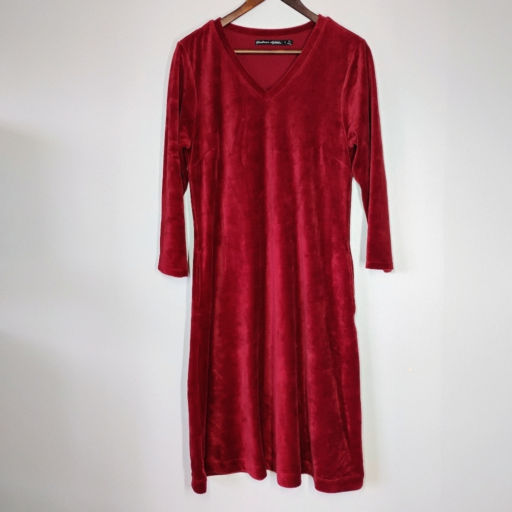 Gudrun Sjoden Velour Dress Womens Small Red Organic Cotton‎ Pockets Long Sleeve